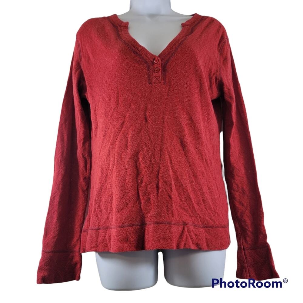 The North Face Brick Red 2 Button V-Neck Long Sleeve Henley Top Size Medium